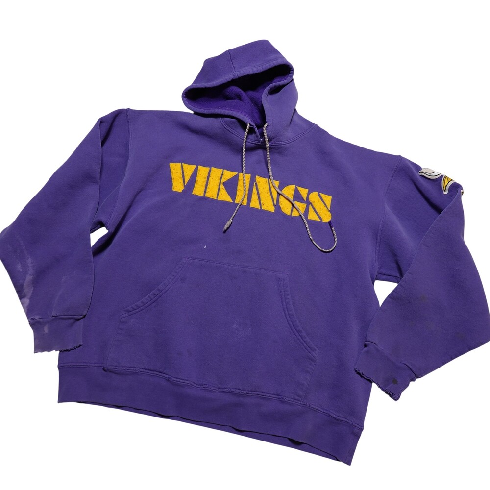 VINTAGE Minnesota Vikings Hoodie Mens L Purple NFL Football Majestic Sweatshirt